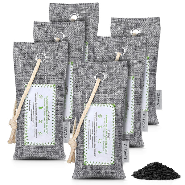 6 Pack Bamboo Charcoal Air Purifying Bags(6x60g) Activated Natural Home Odor Absorber, Deodorizer and Moisture Eliminator, Purifier for Shoe, Closet, Car Air freshener, Pet Safe