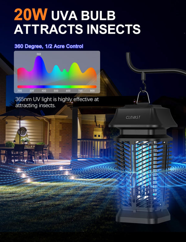 CLEVAST Electric Bug Zapper Outdoor Indoor Mosquito Zapper Fly Traps with UV Light, Bug Lamp for Patio, Yard, Garden