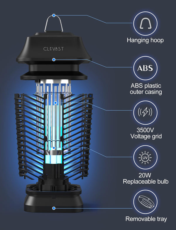CLEVAST Electric Bug Zapper Outdoor Indoor Mosquito Zapper Fly Traps with UV Light, Bug Lamp for Patio, Yard, Garden