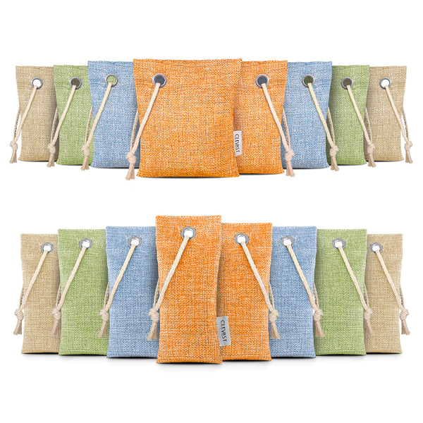 16 Pack Bamboo Charcoal Air Purifying Bags(8x100g, 8x50g) Activated Natural Home Odor Absorber, Colorful Deodorizer and Moisture Eliminator, Purifier for Closet, Shoe, Large Room, Car, Pet Safe