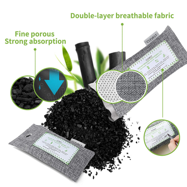 6 Pack Bamboo Charcoal Air Purifying Bags(6x60g) Activated Natural Home Odor Absorber, Deodorizer and Moisture Eliminator, Purifier for Shoe, Closet, Car Air freshener, Pet Safe
