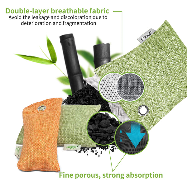 16 Pack Bamboo Charcoal Air Purifying Bags(8x100g, 8x50g) Activated Natural Home Odor Absorber, Colorful Deodorizer and Moisture Eliminator, Purifier for Closet, Shoe, Large Room, Car, Pet Safe
