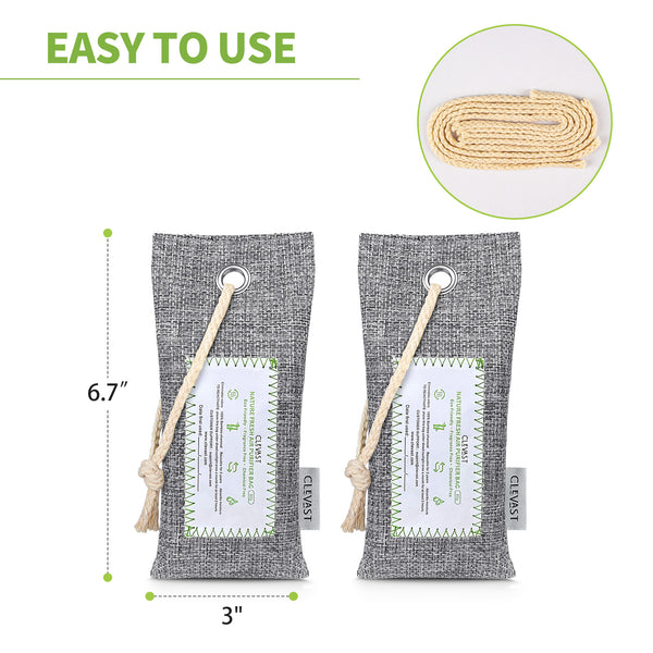 6 Pack Bamboo Charcoal Air Purifying Bags(6x60g) Activated Natural Home Odor Absorber, Deodorizer and Moisture Eliminator, Purifier for Shoe, Closet, Car Air freshener, Pet Safe