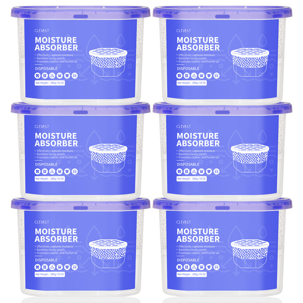 CLEVAST Moisture Absorbers Boxes, 10 OZ, 6 Pack, Dehumidifier Box for Closet, Unscented Hanging Humidity Absorber in Wardrobes, Bedrooms, Bathrooms, RV