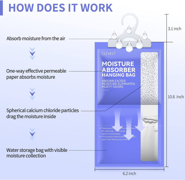 Moisture Absorbers Packets 10 Pack, Dehumidifier Bags for Closet, Hanging Humidity Absorber in Wardrobes, Bedrooms, Bathrooms(230g/pack)