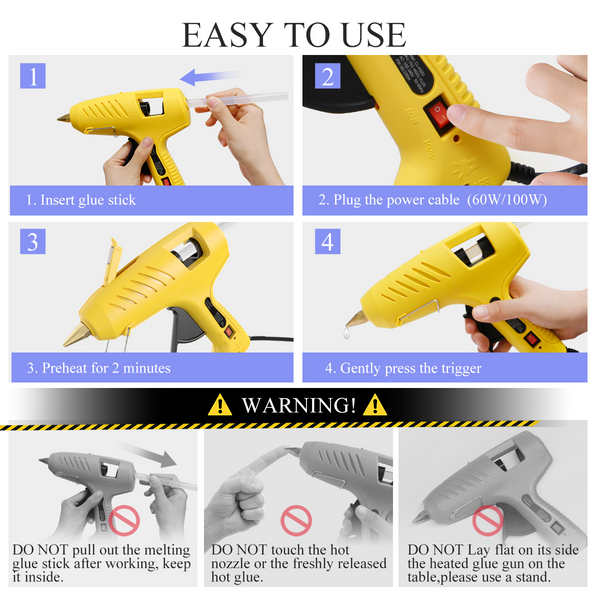 CLEVAST Full Size Hot Glue Gun, with 60/100W Dual Power and 20 Glue Sticks (7/16), with LED Light Fast Preheating Heavy Duty Industrial Gluegun for