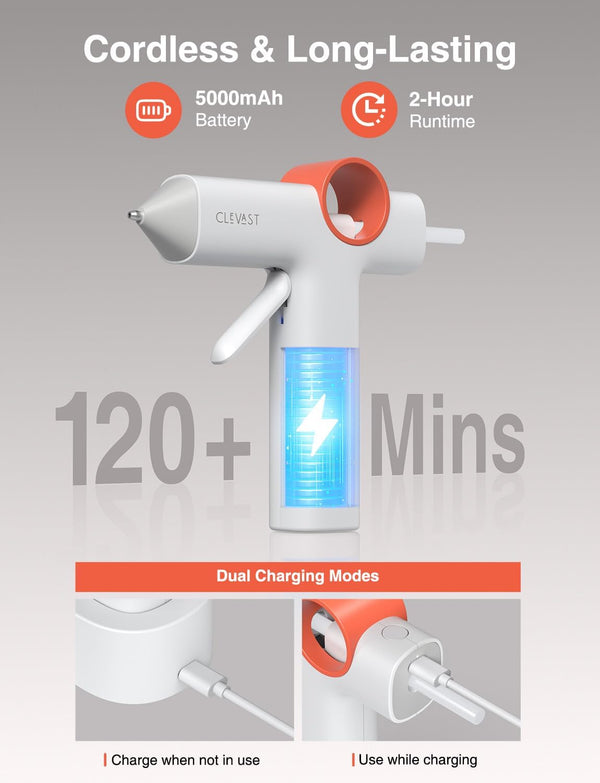 CLEVAST Cordless Hot Glue Gun Kit,5000mAh Rechargeable,40s Fast Heating with 30 Glue Sticks