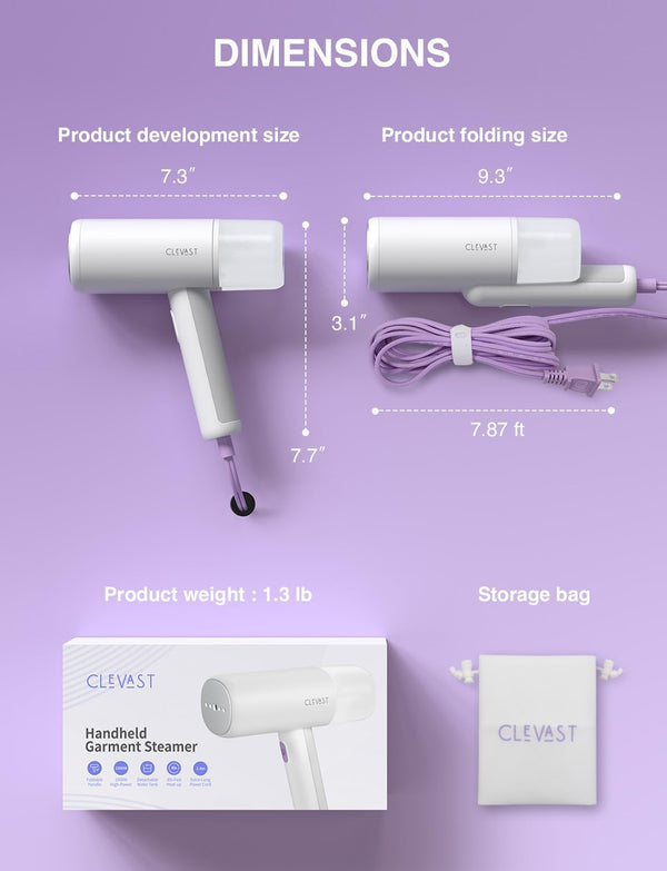 CLEVAST Travel Steamer for Clothes - Portable Handheld Garment Steamer for Clothing