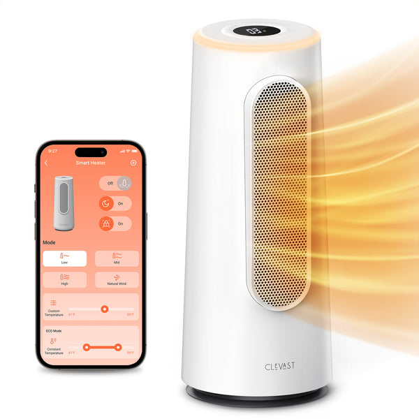 CLEVAST Smart Space Heater for Indoor Use, 1500W Fast Heating PTC Ceramic Portable Heaters with Thermostat, Quiet Electric Space Heater with RGB Night Light for Bedroom, Office, App & Voice Control