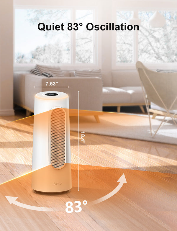CLEVAST Smart Space Heater for Indoor Use, 1500W Fast Heating PTC Ceramic Portable Heaters with Thermostat, Quiet Electric Space Heater with RGB Night Light for Bedroom, Office, App & Voice Control