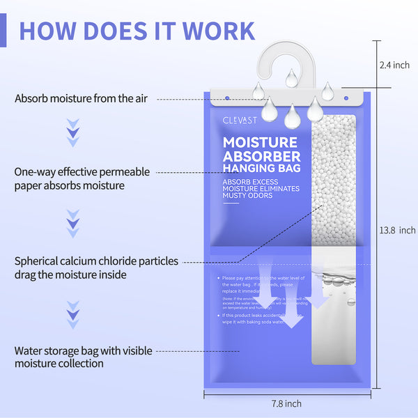CLEVAST Moisture Absorbers Packets, Dehumidifier Bags for Closet, Unscented Hanging Humidity Absorber in Wardrobes, Bedrooms, Bathrooms (6x430g)