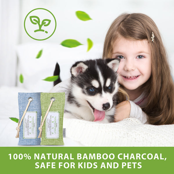 6 Pack Bamboo Charcoal Air Purifying Bags(6x60g) Activated Natural Home Odor Absorber, Deodorizer and Moisture Eliminator, Purifier for Shoe, Closet, Car Air freshener, Pet Safe, Colorful
