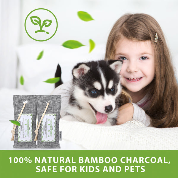 6 Pack Bamboo Charcoal Air Purifying Bags(6x60g) Activated Natural Home Odor Absorber, Deodorizer and Moisture Eliminator, Purifier for Shoe, Closet, Car Air freshener, Pet Safe