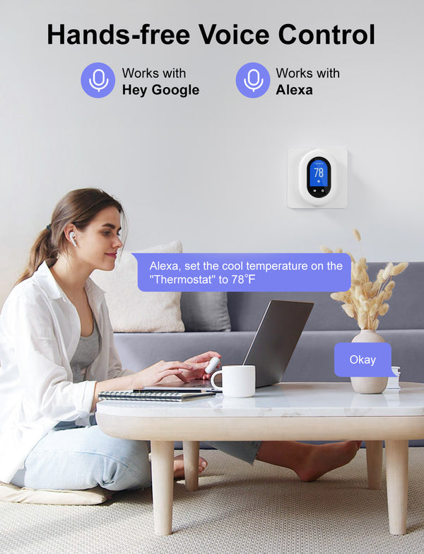 CLEVAST Smart Thermostat for House - Programmable WiFi Thermostats for Home, Digital Thermostat Compatible with Alexa and Google Assistant, DIY Install with C Wire Adapter, White