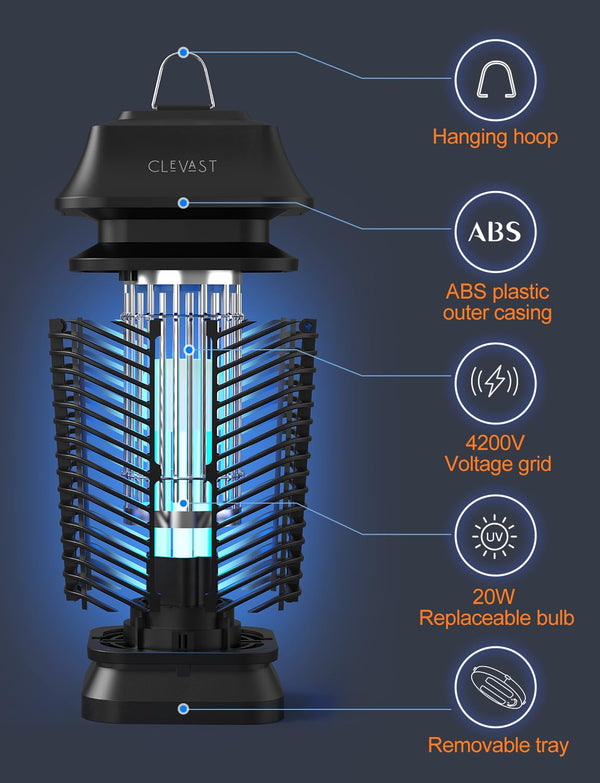 CLEVAST Bug Zapper Outdoor & Indoor, Electric Mosquito Zapper with UV Light, Waterproof Fly Trap Killer for Patio, Yard, Garden