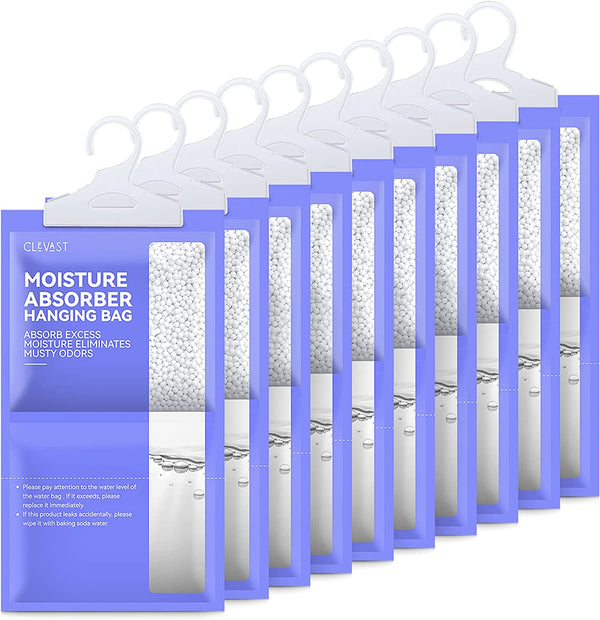 CLEVAST Moisture Absorbers Packets 10 Pack, Dehumidifier Bags for Closet, Hanging Humidity Absorber in Wardrobes, Bedrooms, Bathrooms(230g/pack)