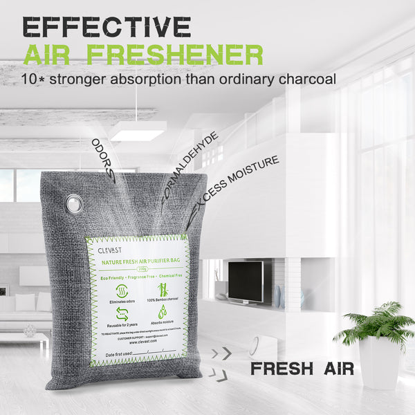 4 Pack Bamboo Charcoal Air Purifying Bags (Large, 4×200g), Removes Odors and Moisture, Nature Fresh Air Purifier Bags, Odor Eliminator for Home, Car, Pets, Bathroom, Basement