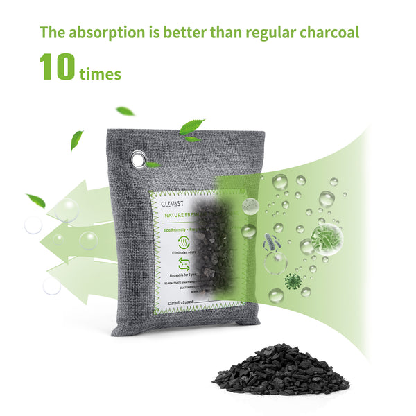 CLEVAST Bamboo Charcoal Air Purifying Bags(2x200g, 12x50g) Activated Natural Home Odor Absorber, Deodorizer and Moisture Eliminator. Purifier for Closet, Shoe, Large Room. Car Air freshener. Pet Safe.