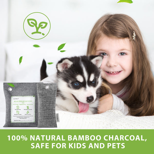 CLEVAST Bamboo Charcoal Air Purifying Bags(2x200g, 12x50g) Activated Natural Home Odor Absorber, Deodorizer and Moisture Eliminator. Purifier for Closet, Shoe, Large Room. Car Air freshener. Pet Safe.